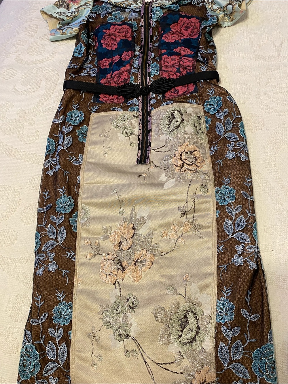 Byron Lars Brown, Blue, Cream & Pink Floral Midi Dress, classic. - Picture 5 of 11